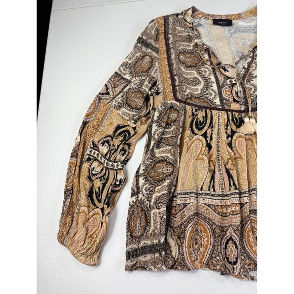 Vici Paisley Print Tassel Tie Long Sleeve Blouse Top Small Boho Chic - Picture 2 of 13